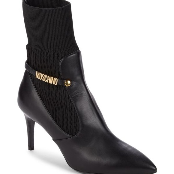 MOSCHINO Logo Heeled Sock Boots - Picture 1 of 15